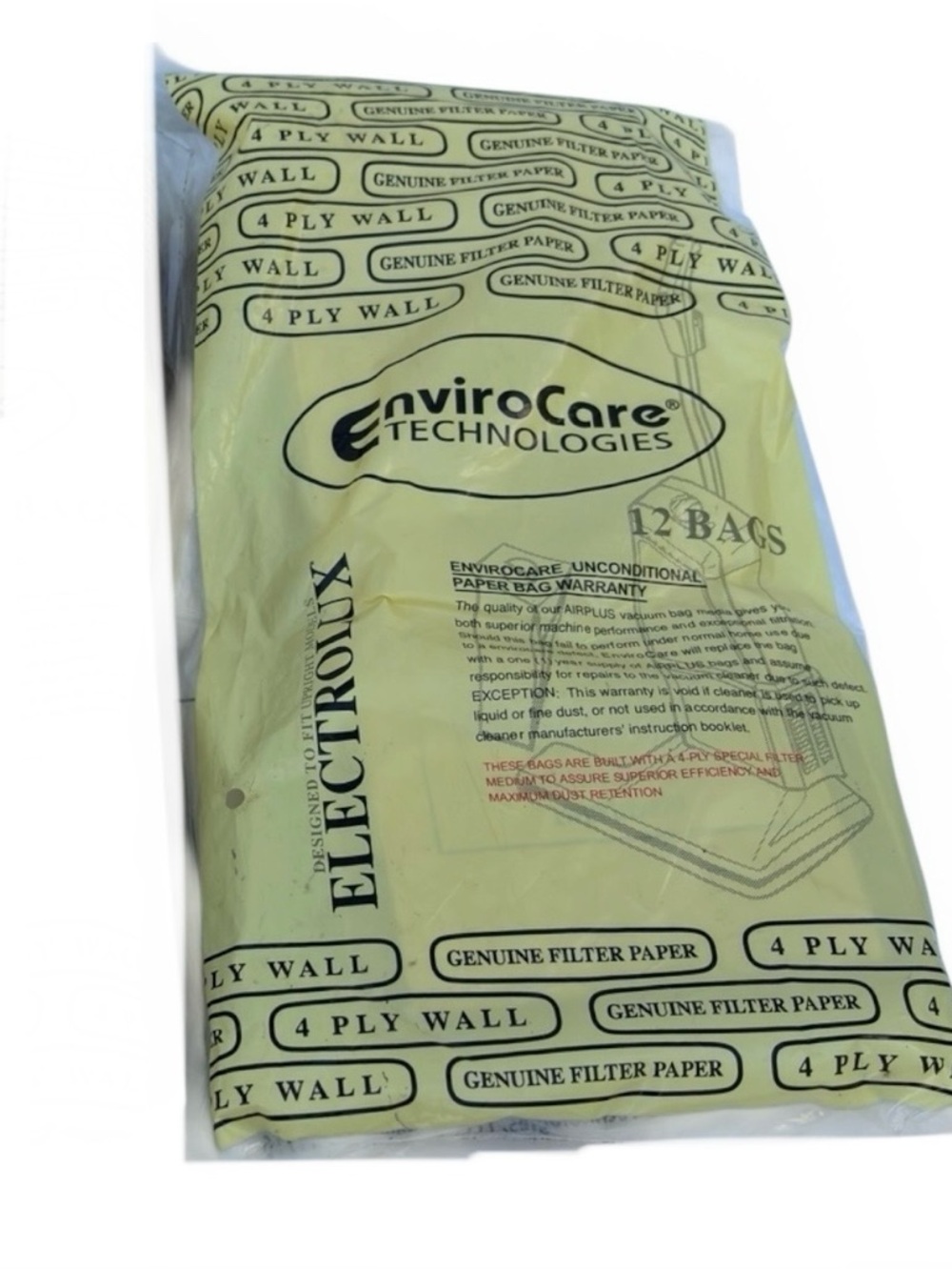 EnviroCare Technologies vacuum bags type U Sealed Pkg. 4 ply Electrolux Upright